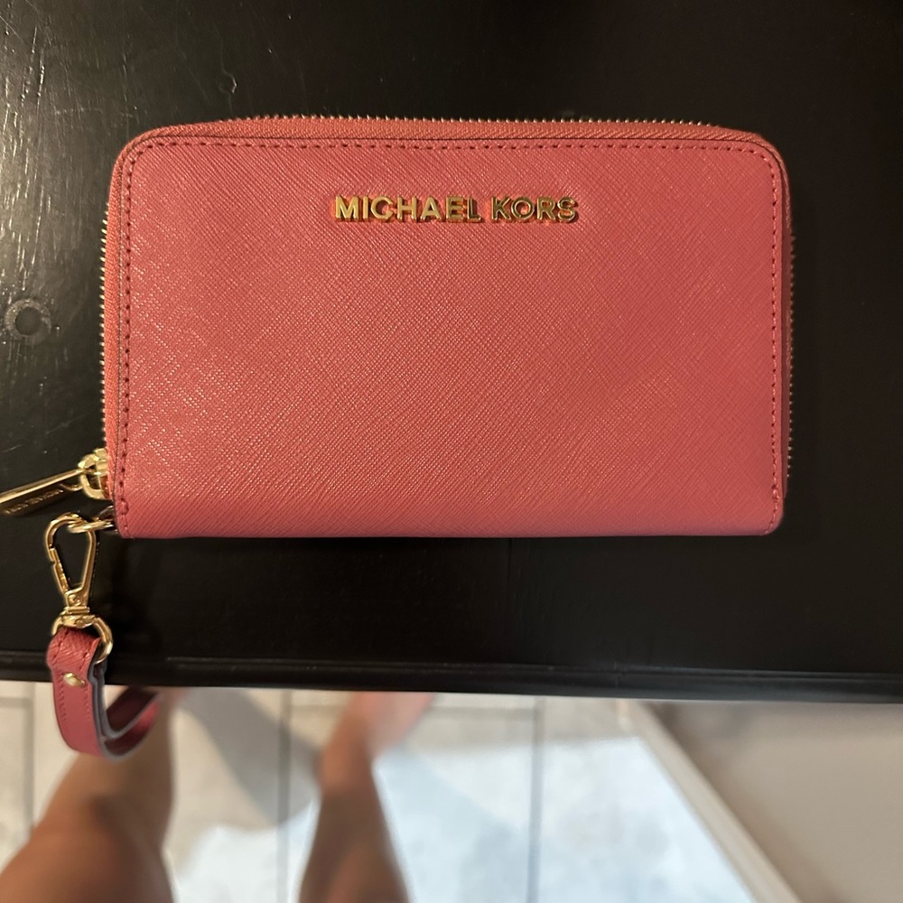 Michael Kors Coral Wallet with Gold Accents